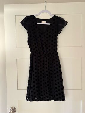 Maison Jules Black Polka Dot Chiffon Mini Dress